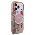 Guess Guess iPhone 17 Pro/iPhone 18 Pro Coque arrière MagSafe Motif floral IML avec dragonne perlée - Rose