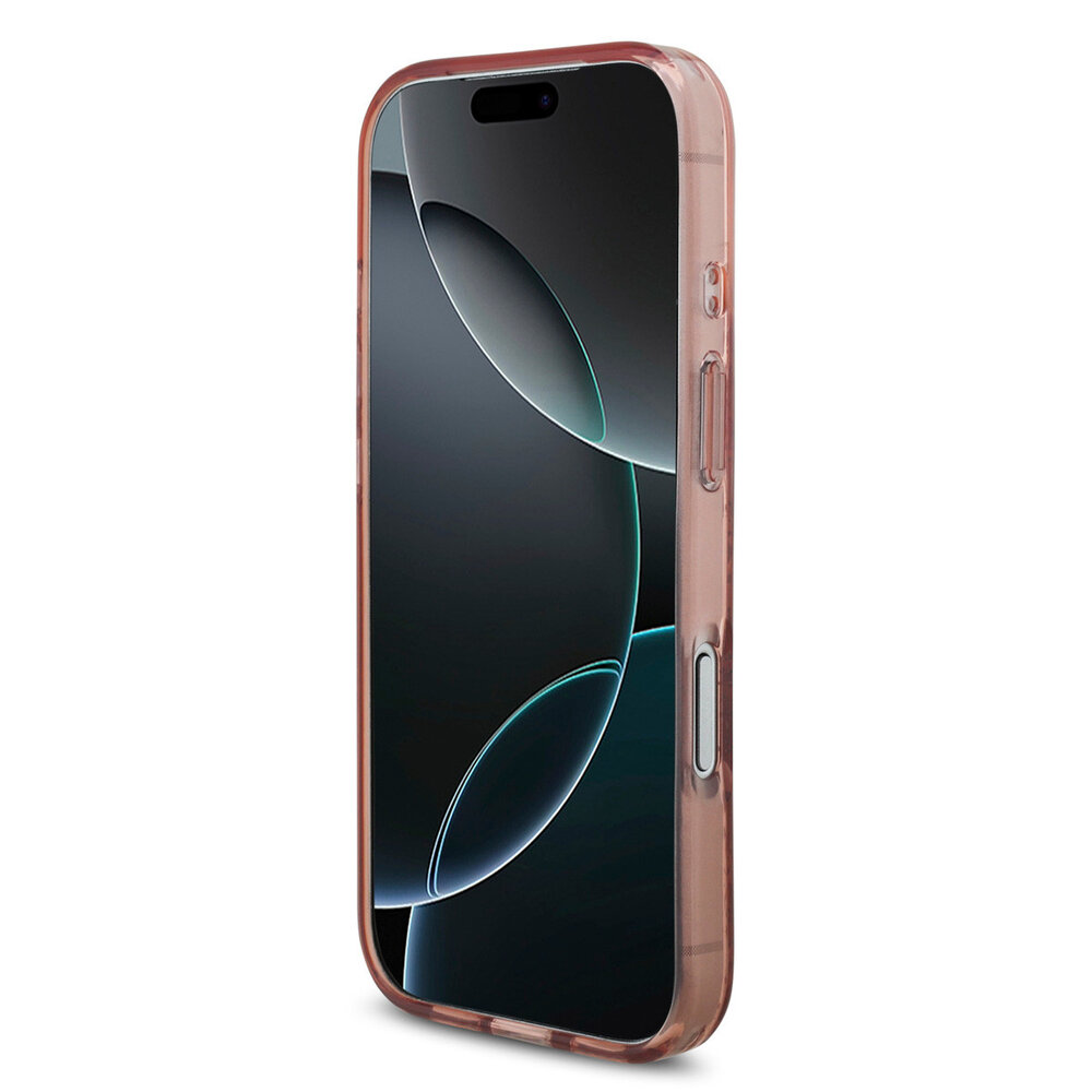 Guess Guess iPhone 17 Pro Backcover hoesje - Magsafe - IML Flowers with Pearl Strap - Roze