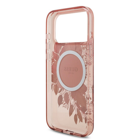 Guess Guess iPhone 17 Pro Max Back cover case - Magsafe - IML Flowers with Pearl Strap - Pink Guess Guess iPhone 17 Pro Max Back cover case - Magsafe - IML Flowers with Pearl Strap - Pink