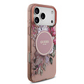 Guess Guess iPhone 17 Pro Max/iPhone 18 Pro Max Coque arrière MagSafe Motif floral IML avec dragonne perlée - Rose