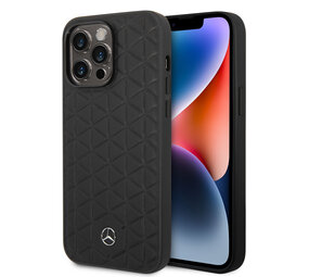 Mercedes-Benz Mercedes-Benz iPhone 14 Pro Max Back Cover Case - Quilted Mini Stars Pattern & Metal Star Logo - Black Mercedes-Benz Mercedes-Benz iPhone 14 Pro Max Back Cover Case - Quilted Mini Stars Pattern & Metal Star Logo - Black