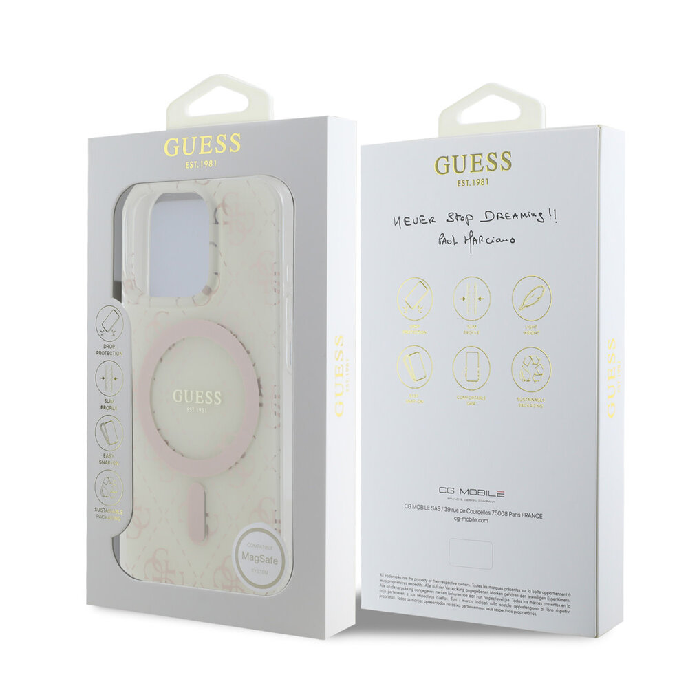 Guess Guess iPhone 16 Pro Max Back cover coque - Magsafe Pink - 4G Background - Transparent Guess Guess iPhone 16 Pro Max Back cover coque - Magsafe Pink - 4G Background - Transparent