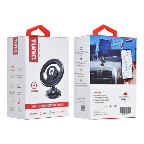 TUNIQ TUNIQ Support de téléphone pour tableau de bord - rotatif à 360 degrés magnétique - Compatible Magsafe - Noir TUNIQ TUNIQ Support de téléphone pour tableau de bord - rotatif à 360 degrés magnétique - Compatible Magsafe - Noir