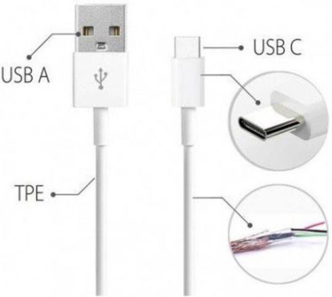 Huawei universele adapter + 1m USB-C kabel - Snel laden - Wit