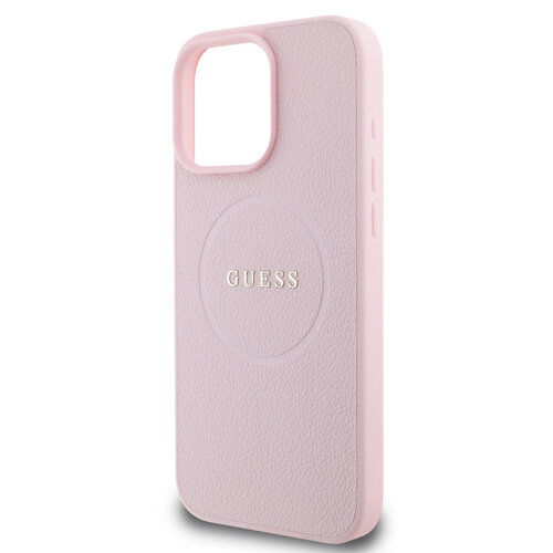 Guess Guess iPhone 16 Pro Max Backcover hoesje - Magsafe PU Leather - Grained With Gold Ring - Roze