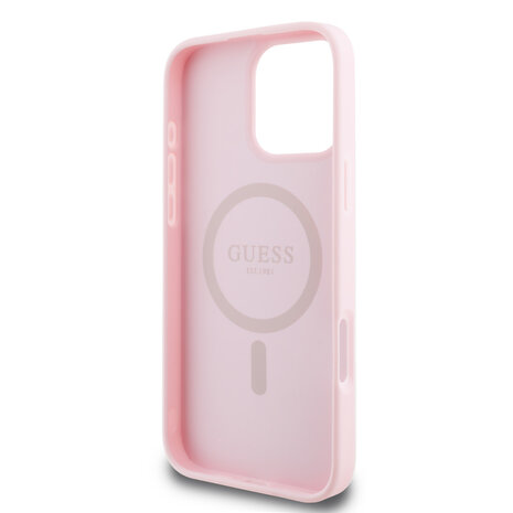 Guess Guess iPhone 16 Pro Max Back cover coque - Magsafe PU Leather - Grained With Gold Ring - Rose Guess Guess iPhone 16 Pro Max Back cover coque - Magsafe PU Leather - Grained With Gold Ring - Rose