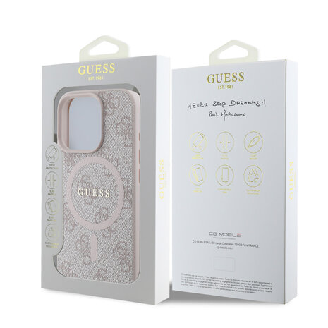 Guess Guess iPhone 16 Pro Max Backcover hoesje - Magsafe PU Leather - 4G Classic Logo - Roze Guess Guess iPhone 16 Pro Max Backcover hoesje - Magsafe PU Leather - 4G Classic Logo - Roze