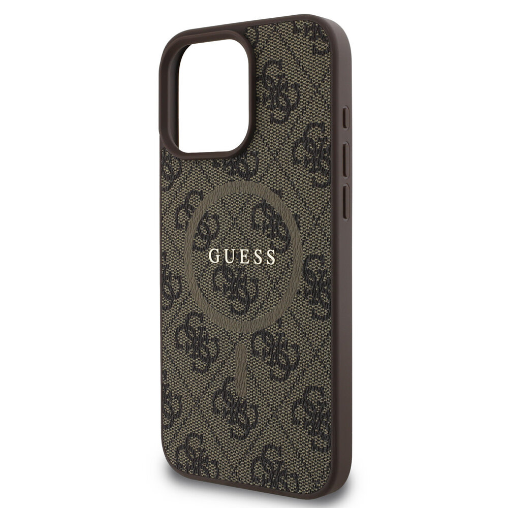 Guess Guess iPhone 16 Pro Max Back-Cover hul - Magsafe PU Leather - 4G Classic Logo - Braun Guess Guess iPhone 16 Pro Max Back-Cover hul - Magsafe PU Leather - 4G Classic Logo - Braun