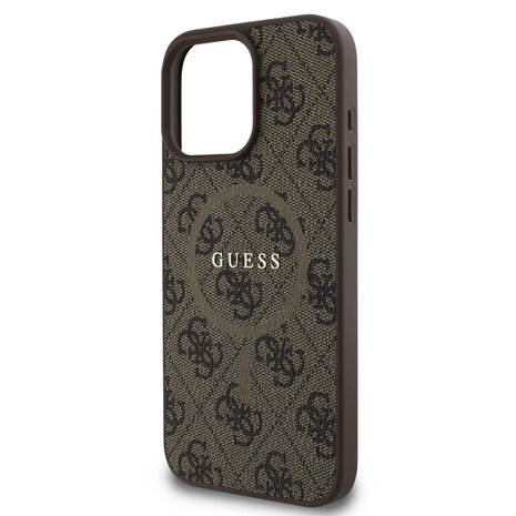 Guess Guess iPhone 16 Pro Max Back-Cover hul - Magsafe PU Leather - 4G Classic Logo - Braun Guess Guess iPhone 16 Pro Max Back-Cover hul - Magsafe PU Leather - 4G Classic Logo - Braun