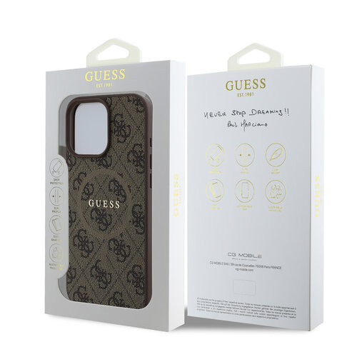Guess Guess iPhone 16 Pro Max Backcover hoesje - Magsafe PU Leather - 4G Classic Logo - Bruin