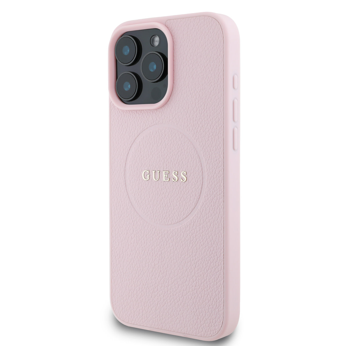 Guess Guess iPhone 16 Pro Max Backcover hoesje - Magsafe PU Leather - Grained With Gold Ring - Roze, foto 2 van 6