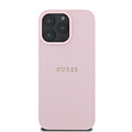 Guess Guess iPhone 16 Pro Max Back cover case - Magsafe PU Leather - Grained With Gold Ring - Pink