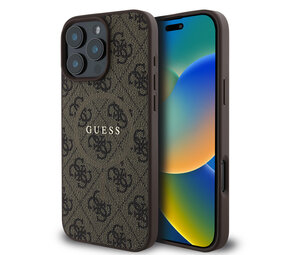 Guess Guess iPhone 16 Pro Max Back-Cover hul - Magsafe PU Leather - 4G Classic Logo - Braun Guess Guess iPhone 16 Pro Max Back-Cover hul - Magsafe PU Leather - 4G Classic Logo - Braun