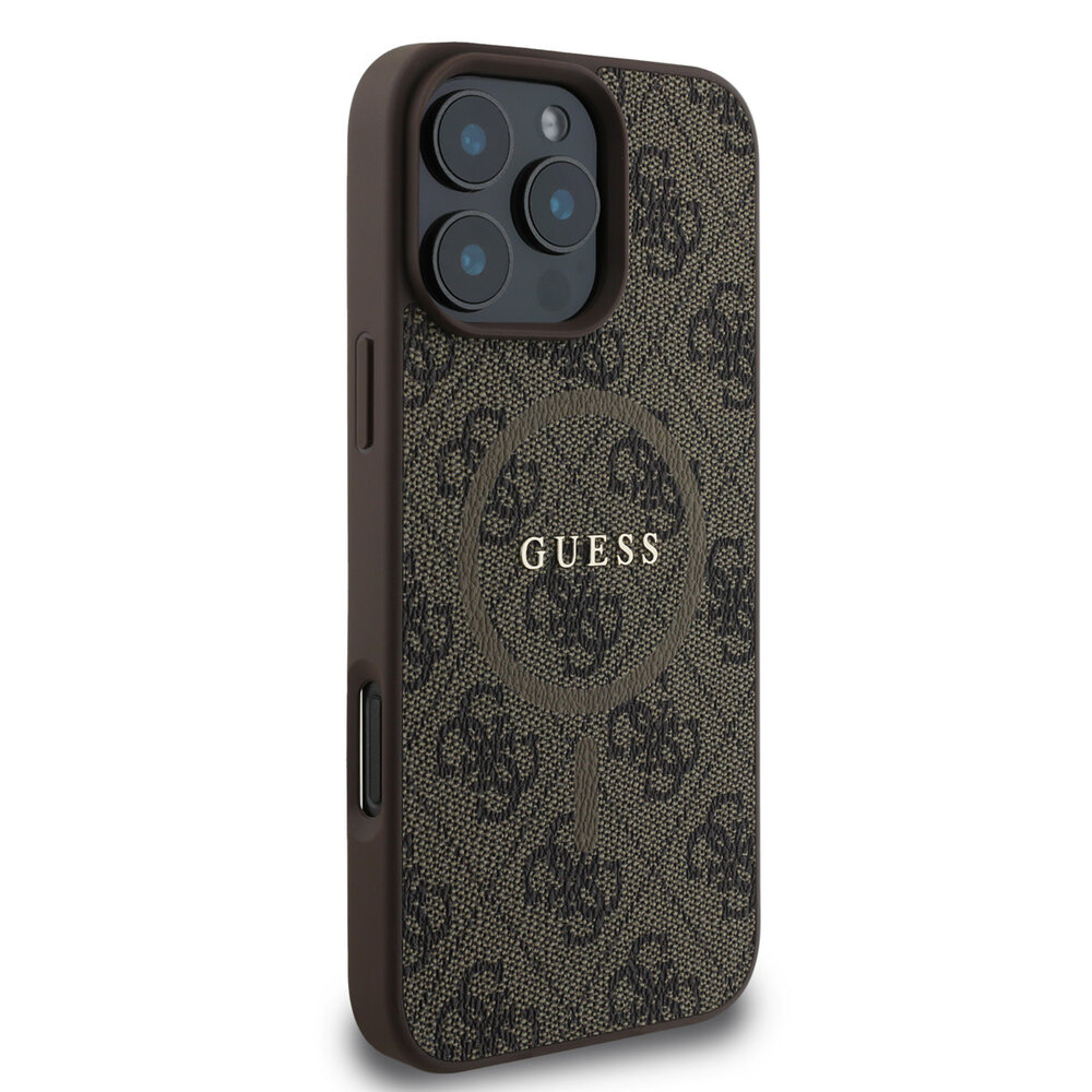 Guess Guess iPhone 16 Pro Max Back-Cover hul - Magsafe PU Leather - 4G Classic Logo - Braun Guess Guess iPhone 16 Pro Max Back-Cover hul - Magsafe PU Leather - 4G Classic Logo - Braun