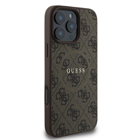 Guess Guess iPhone 16 Pro Max Back-Cover hul - Magsafe PU Leather - 4G Classic Logo - Braun Guess Guess iPhone 16 Pro Max Back-Cover hul - Magsafe PU Leather - 4G Classic Logo - Braun