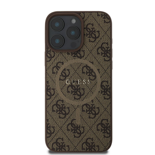Guess Guess iPhone 16 Pro Max Back-Cover hul - Magsafe PU Leather - 4G Classic Logo - Braun