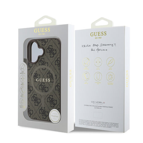 Guess Guess iPhone 16 Back cover case - Magsafe PU Leather - 4G Ring - Brown Guess Guess iPhone 16 Back cover case - Magsafe PU Leather - 4G Ring - Brown