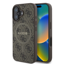 Guess iPhone 16 Back cover coque - Magsafe PU Leather - 4G Ring - Marron