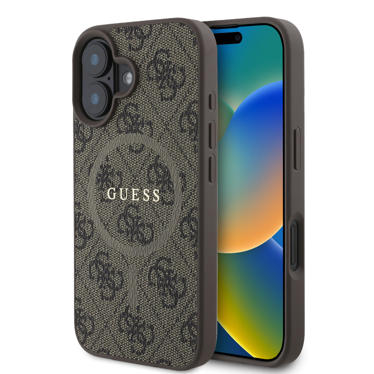 Guess Guess iPhone 16 Backcover hoesje - Magsafe PU Leather - 4G Ring - Bruin