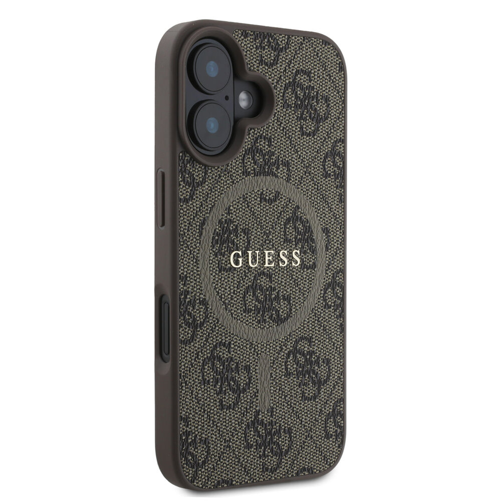 Guess Guess iPhone 16 Back cover case - Magsafe PU Leather - 4G Ring - Brown Guess Guess iPhone 16 Back cover case - Magsafe PU Leather - 4G Ring - Brown