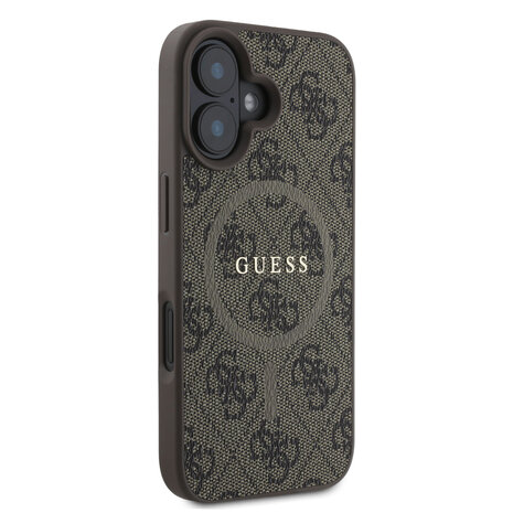 Guess Guess iPhone 16 Back cover case - Magsafe PU Leather - 4G Ring - Brown Guess Guess iPhone 16 Back cover case - Magsafe PU Leather - 4G Ring - Brown