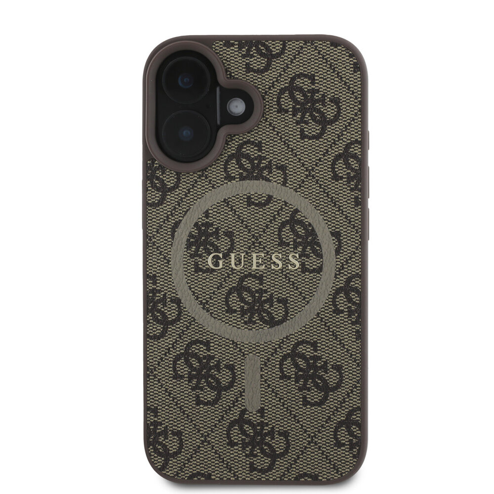 Guess Guess iPhone 16 Back cover coque - Magsafe PU Leather - 4G Ring - Marron Guess Guess iPhone 16 Back cover coque - Magsafe PU Leather - 4G Ring - Marron
