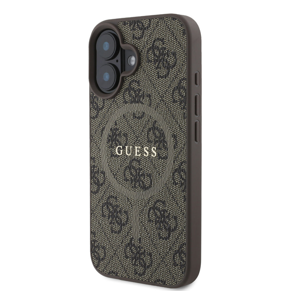 Guess Guess iPhone 16 Back cover case - Magsafe PU Leather - 4G Ring - Brown Guess Guess iPhone 16 Back cover case - Magsafe PU Leather - 4G Ring - Brown