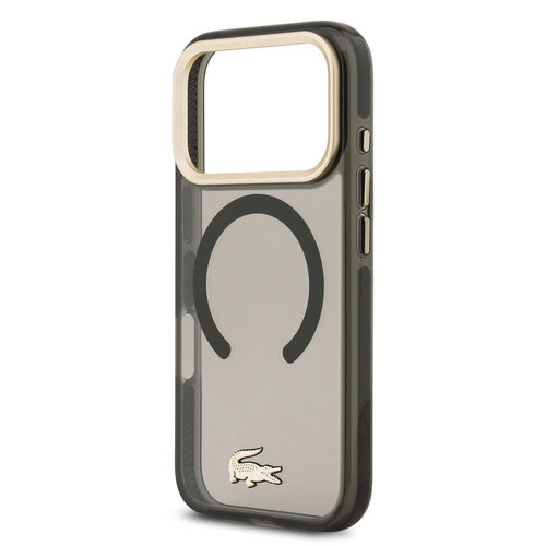 Lacoste Lacoste iPhone 17 Pro/iPhone 18 Pro Coque arrière MagSafe Finition transparente et dépolie Bord doré - Noir