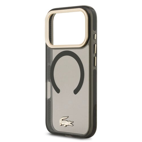 Lacoste Lacoste iPhone 17 Pro/iPhone 18 Pro Handyhülle MagSafe Transparente Ausführung mit mattierter Oberfläche Goldfarbener Rand - Schwarz