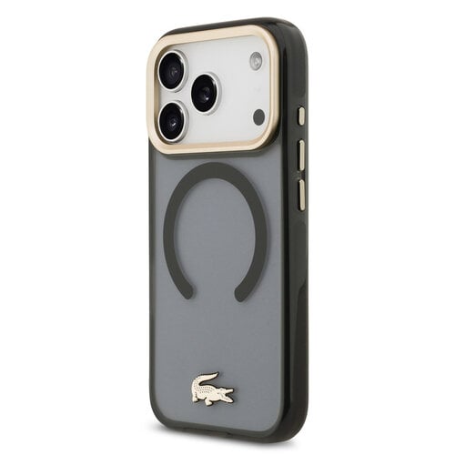Lacoste Lacoste iPhone 17 Pro/iPhone 18 Pro Handyhülle MagSafe Transparente Ausführung mit mattierter Oberfläche Goldfarbener Rand - Schwarz