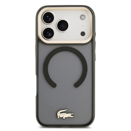 Lacoste Lacoste iPhone 17 Pro/iPhone 18 Pro Coque arrière MagSafe Finition transparente et dépolie Bord doré - Noir