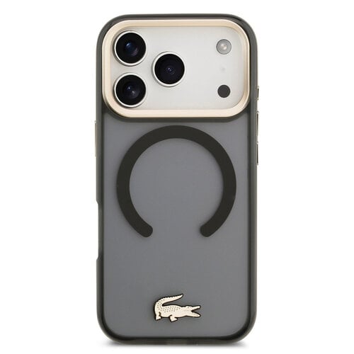 Lacoste Lacoste iPhone 17 Pro/iPhone 18 Pro Handyhülle MagSafe Transparente Ausführung mit mattierter Oberfläche Goldfarbener Rand - Schwarz