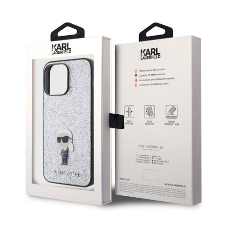 Karl Lagerfeld Karl Lagerfeld iPhone 15 Pro Max Backcover hoesje - Fixed Glitter - Ikonik K Logo - Zilver Karl Lagerfeld Karl Lagerfeld iPhone 15 Pro Max Backcover hoesje - Fixed Glitter - Ikonik K Logo - Zilver