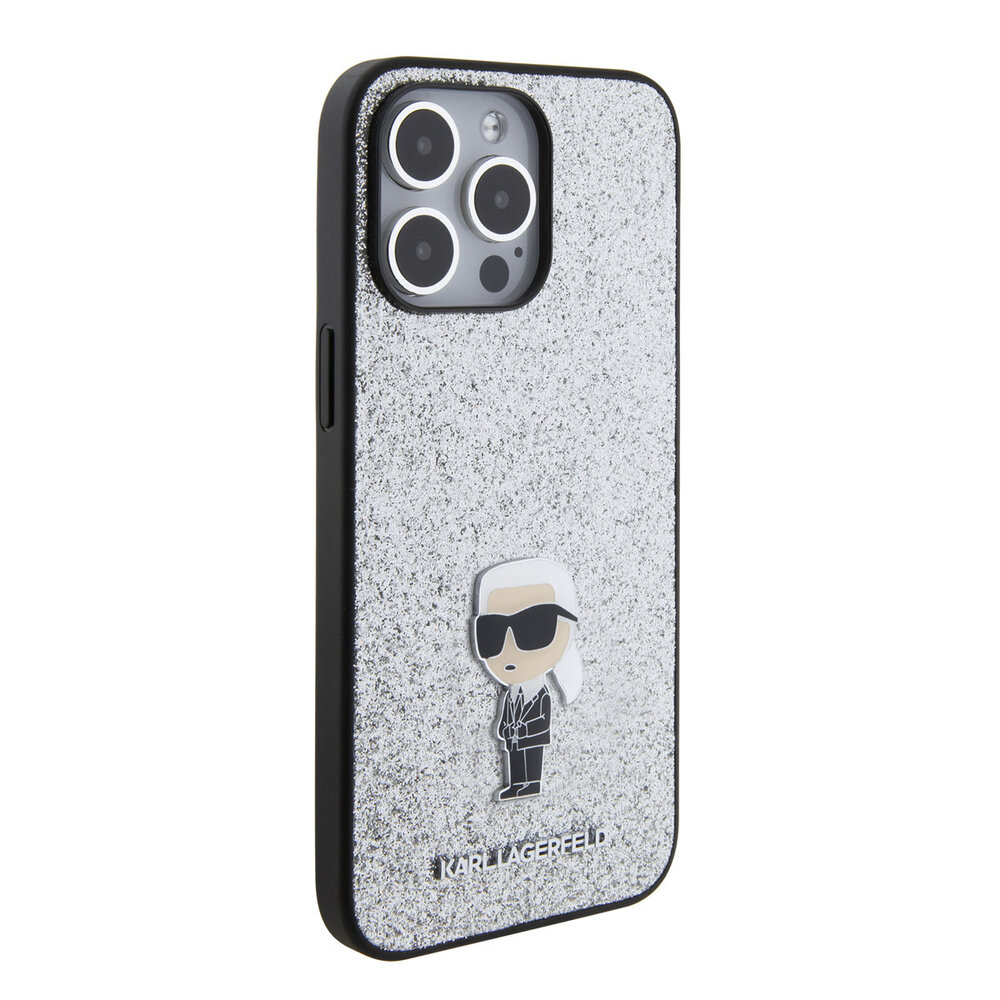 Karl Lagerfeld Karl Lagerfeld iPhone 15 Pro Back cover coque - Fixed Glitter - Ikonik K Logo - Argent Karl Lagerfeld Karl Lagerfeld iPhone 15 Pro Back cover coque - Fixed Glitter - Ikonik K Logo - Argent