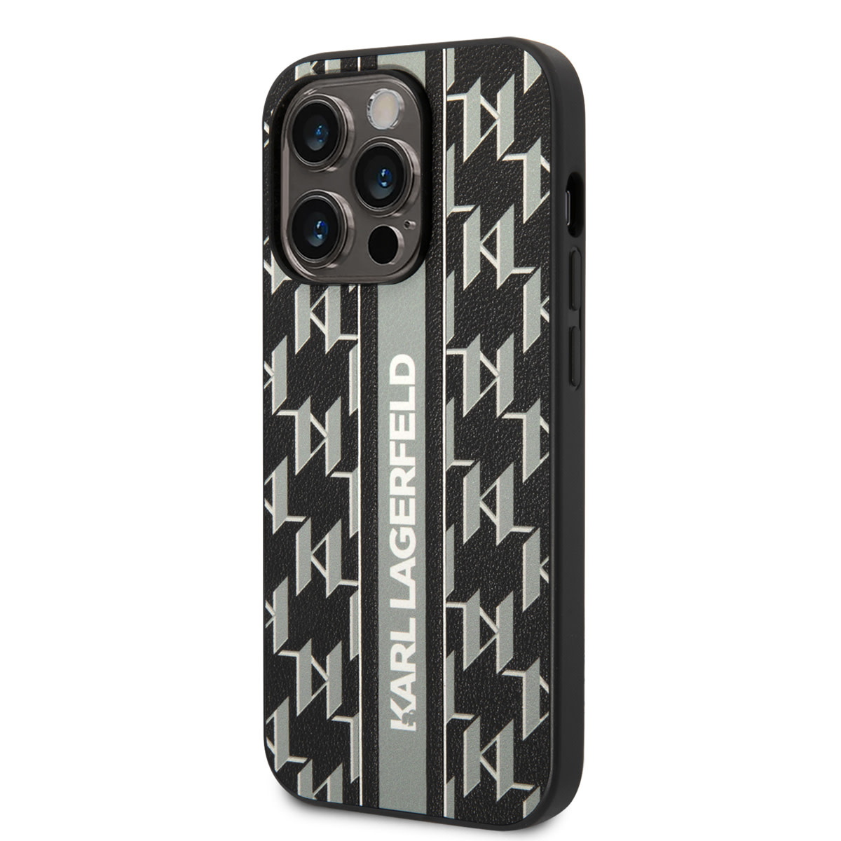 Karl Lagerfeld Karl Lagerfeld iPhone 14 Pro Backcover hoesje - Monogram Stripe - Grijs, foto 2 van 6