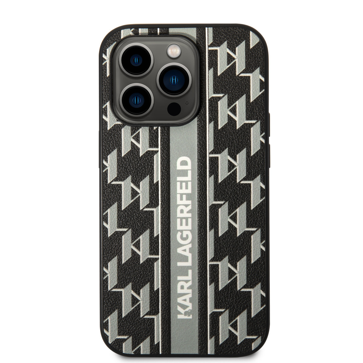 Karl Lagerfeld Karl Lagerfeld iPhone 14 Pro Backcover hoesje - Monogram Stripe - Grijs, foto 3 van 6