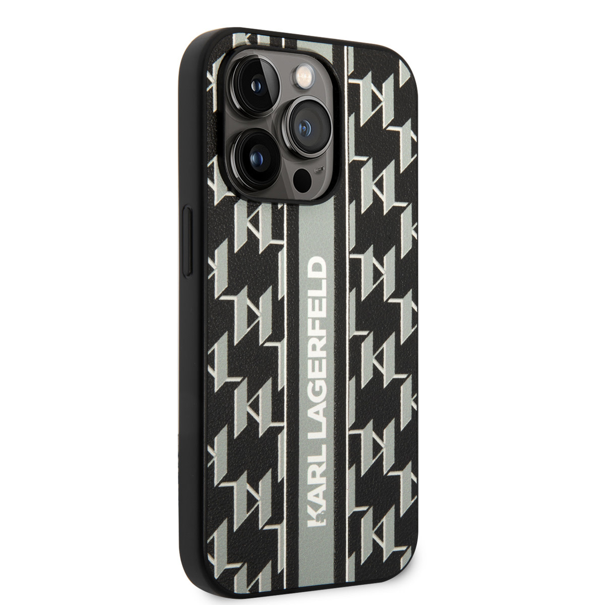 Karl Lagerfeld Karl Lagerfeld iPhone 14 Pro Backcover hoesje - Monogram Stripe - Grijs, foto 4 van 6