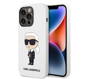 Karl Lagerfeld Karl Lagerfeld iPhone 14 Pro Back cover coque - Silicone - Ikonik - Blanc Karl Lagerfeld Karl Lagerfeld iPhone 14 Pro Back cover coque - Silicone - Ikonik - Blanc