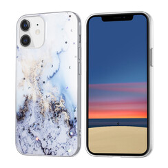 Apple iPhone 12 Mini TPU Backcover - Licht Blauw Glitter Print