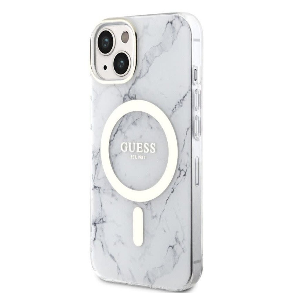 Guess Guess iPhone 13 Back-Cover hul - Magsafe IML marble - Weiß