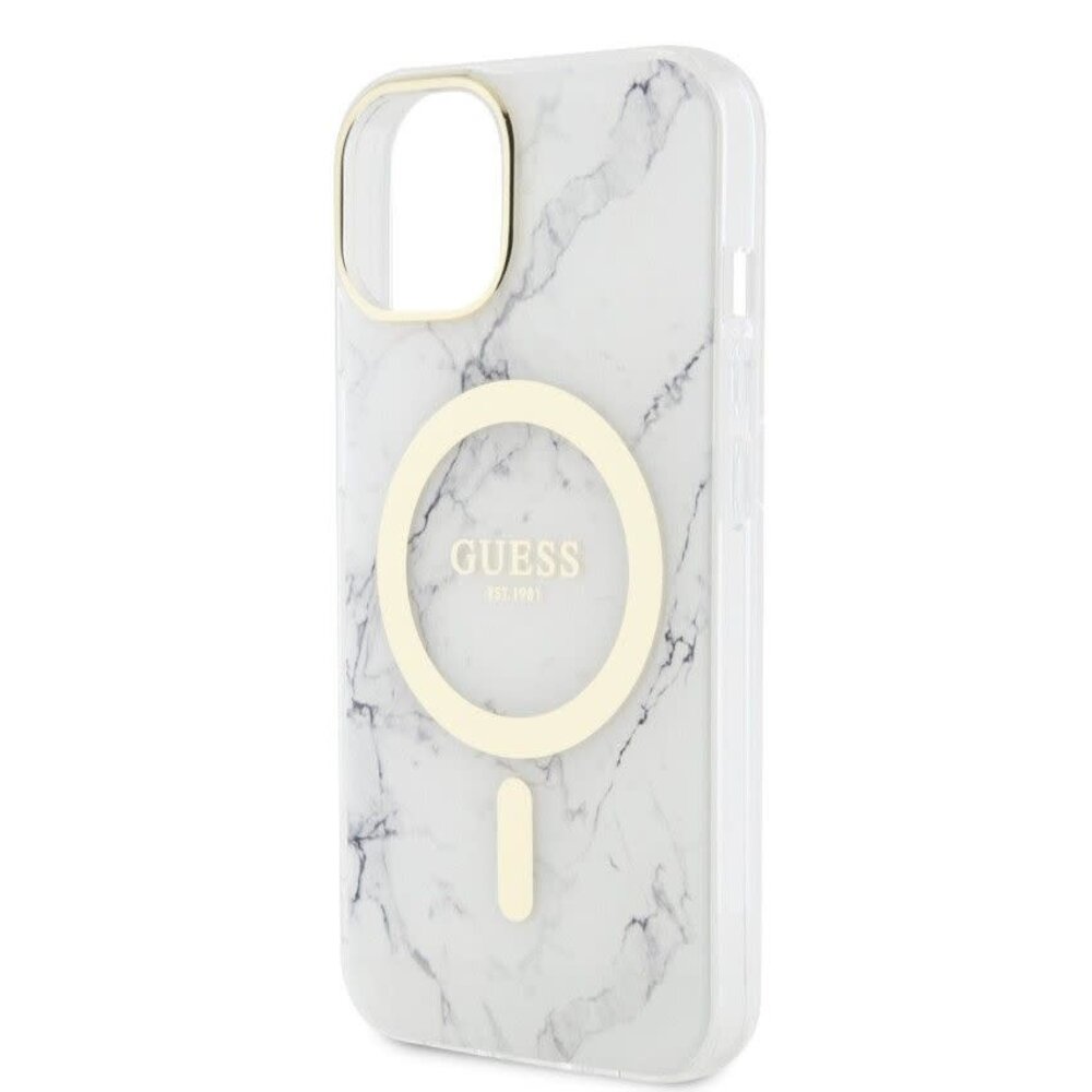 Guess Guess iPhone 13 Backcover hoesje Magsafe IML marble - Wit Guess Guess iPhone 13 Backcover hoesje Magsafe IML marble - Wit