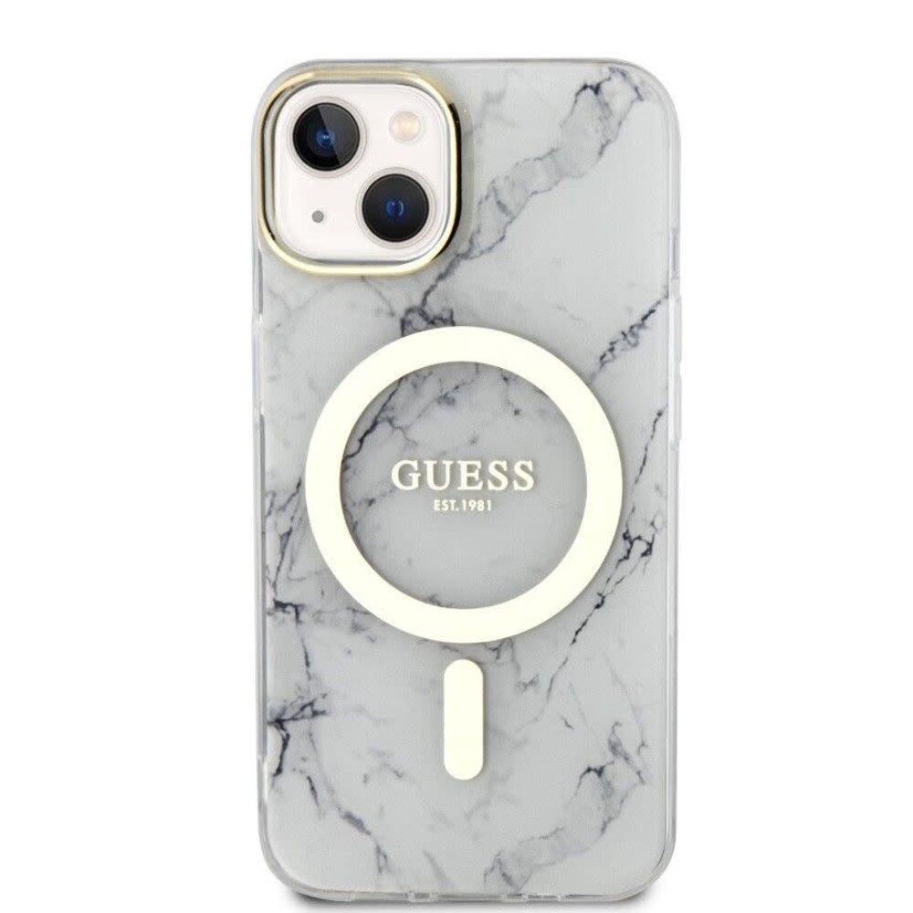Guess Guess iPhone 13 Back cover coque Magsafe IML marble - Blanc Guess Guess iPhone 13 Back cover coque Magsafe IML marble - Blanc