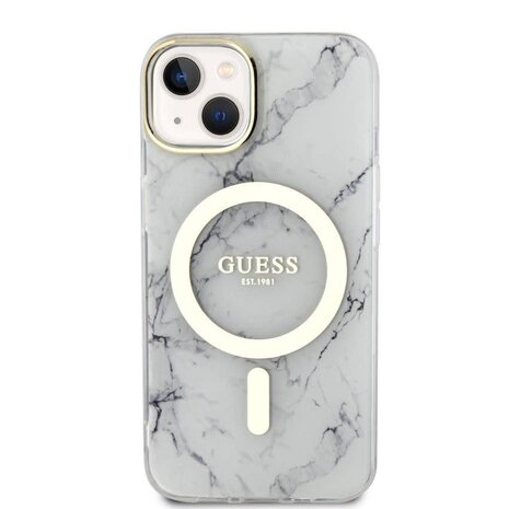Guess Guess iPhone 13 Back cover coque Magsafe IML marble - Blanc Guess Guess iPhone 13 Back cover coque Magsafe IML marble - Blanc