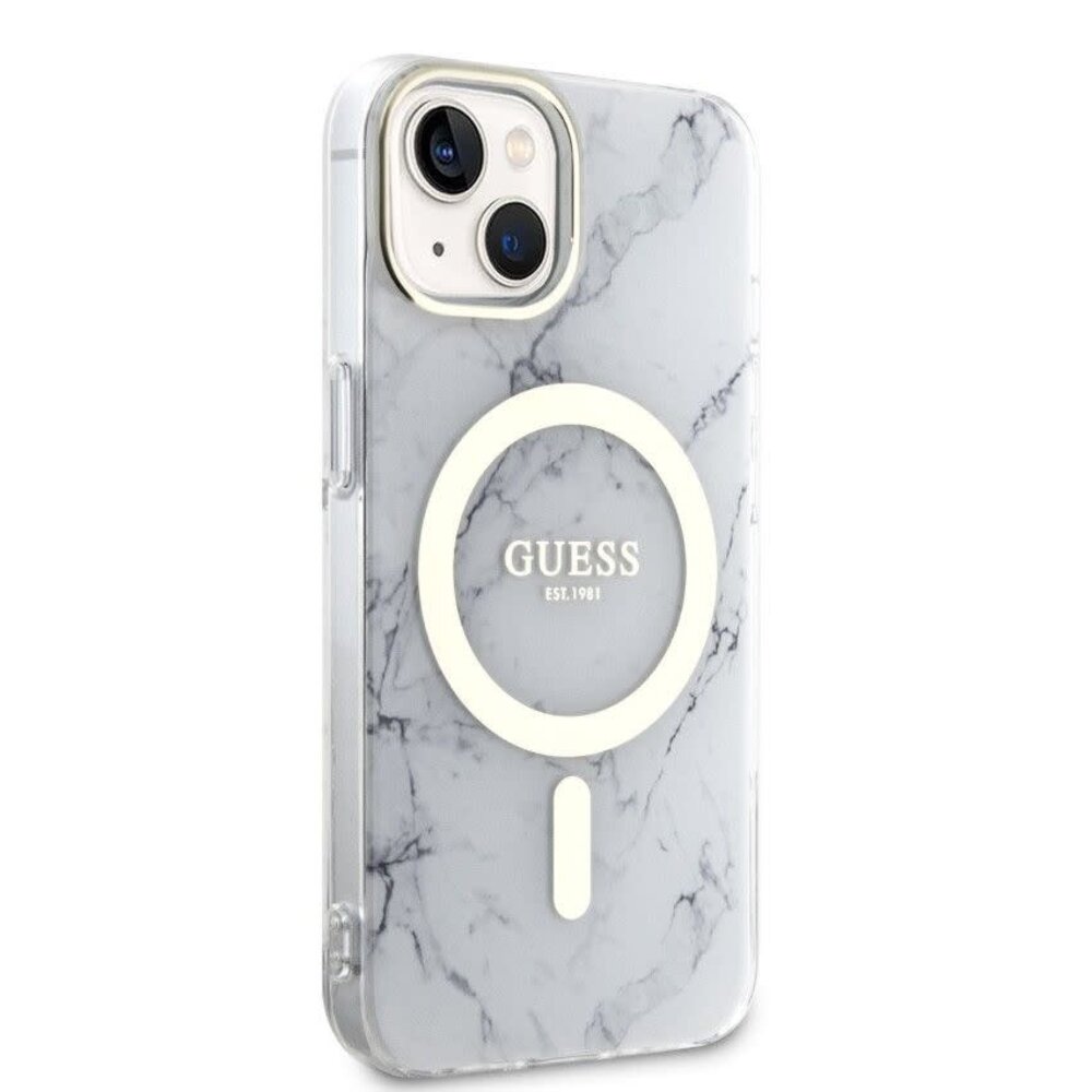 Guess Guess iPhone 13 Back-Cover hul - Magsafe IML marble - Weiß