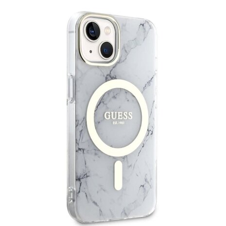 Guess Guess iPhone 13 Back-Cover hul - Magsafe IML marble - Weiß
