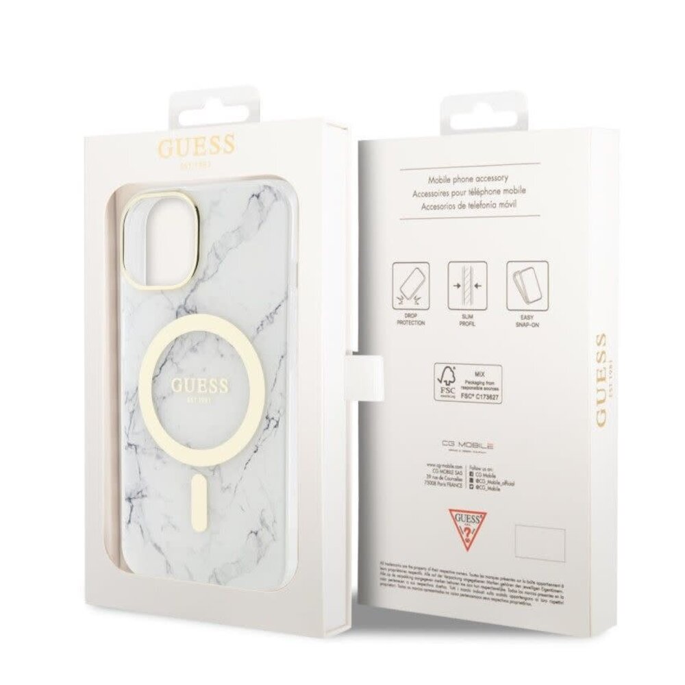 Guess Guess iPhone 13 Back-Cover hul - Magsafe IML marble - Weiß
