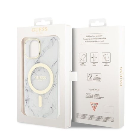 Guess Guess iPhone 13 Back-Cover hul - Magsafe IML marble - Weiß