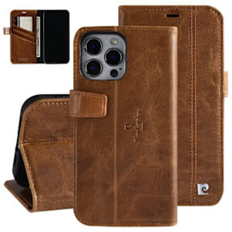 Pierre Cardin Pierre Cardin iPhone 13 Pro Book type housse - Porte-cartes pour 3 cartes - Fermeture magnétique - Marron Pierre Cardin Pierre Cardin iPhone 13 Pro Book type housse - Porte-cartes pour 3 cartes - Fermeture magnétique - Marron