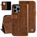 Pierre Cardin Pierre Cardin iPhone 13 Pro Max Book type housse - Porte-cartes pour 3 cartes - Fermeture magnétique - Marron