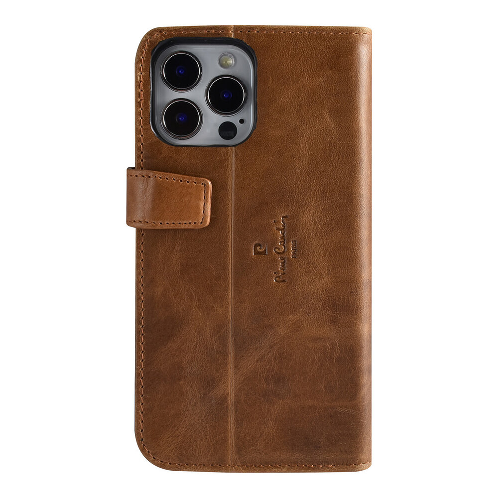 Pierre Cardin Pierre Cardin iPhone 13 Pro Max Book type housse - Porte-cartes pour 3 cartes - Fermeture magnétique - Marron